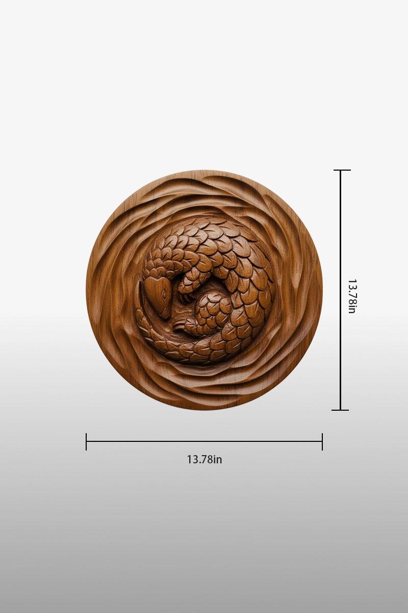 Pangolin camphor wood wall art dimensions, 13.78 inches diameter circular panel