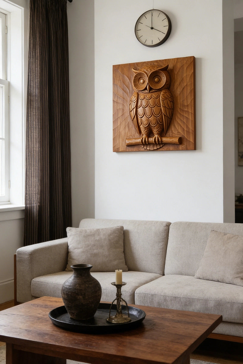 Owl Wood Carving Wall Art #WAN055