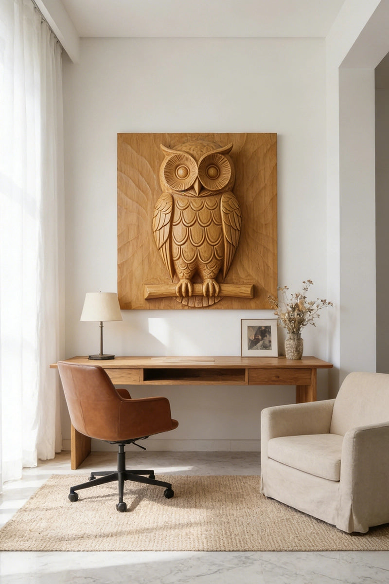 Owl Wood Carving Wall Art #WAN055