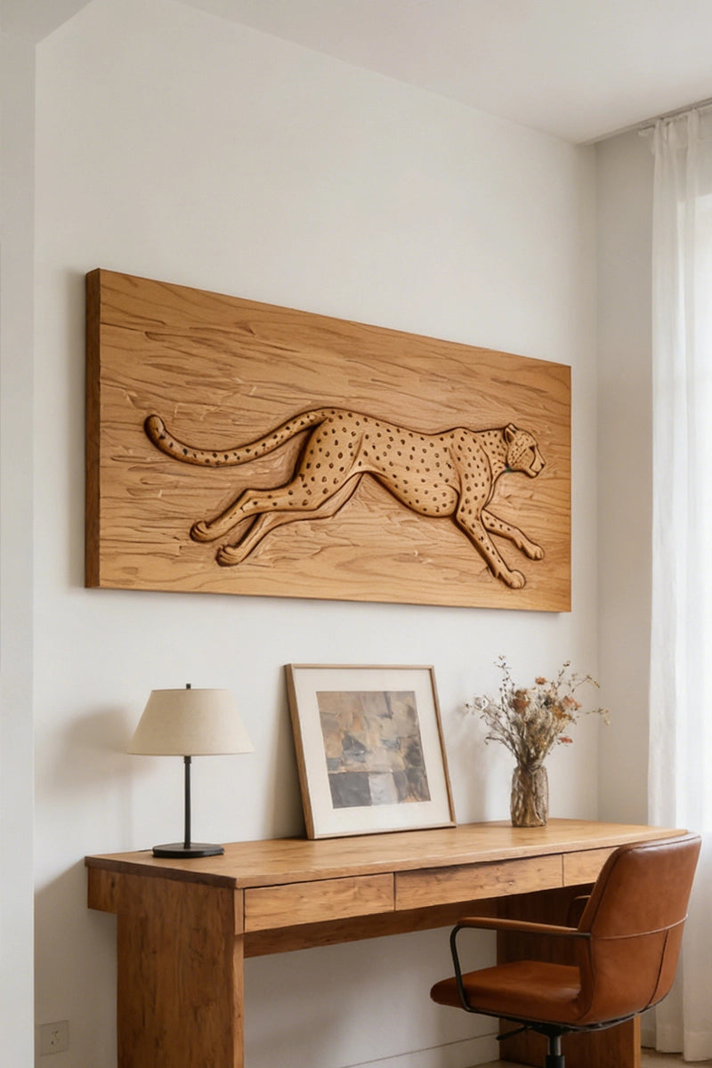 Cheetah Wood Carving Wall Art #WAN061