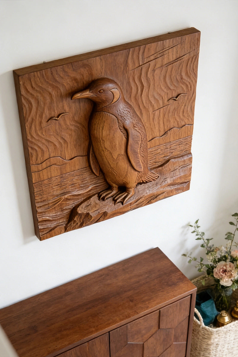 Penguin Wood Carving Wall Art #WAN063
