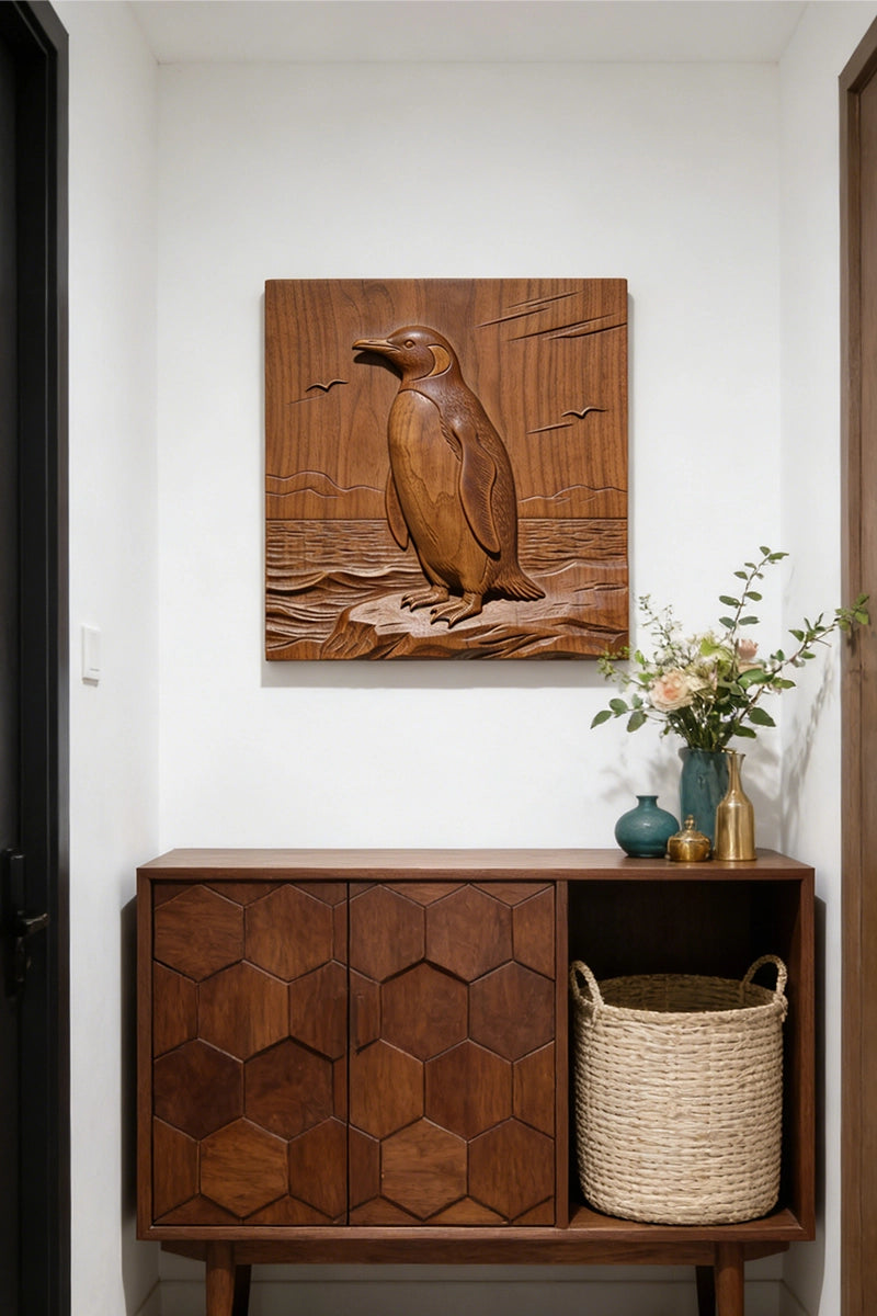 Penguin Wood Carving Wall Art #WAN063