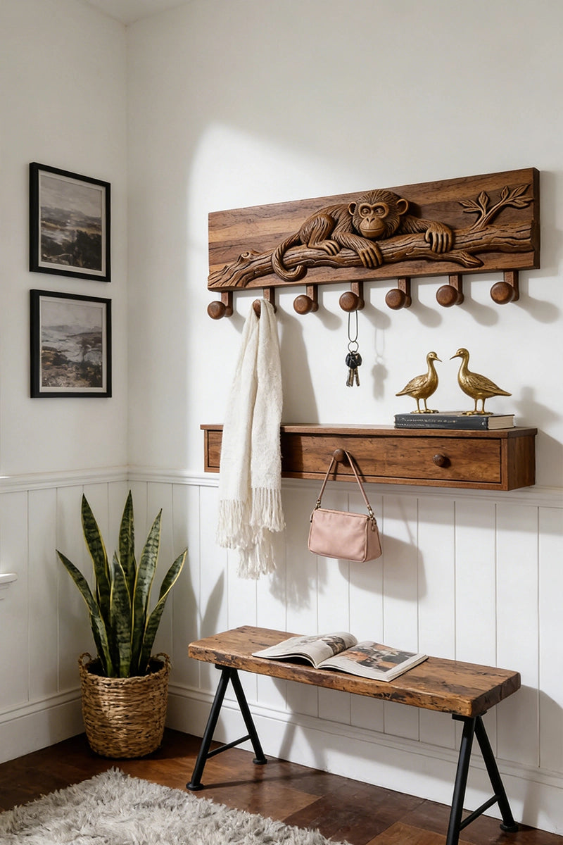Monkey Wood Carved Coat Rack #WH001