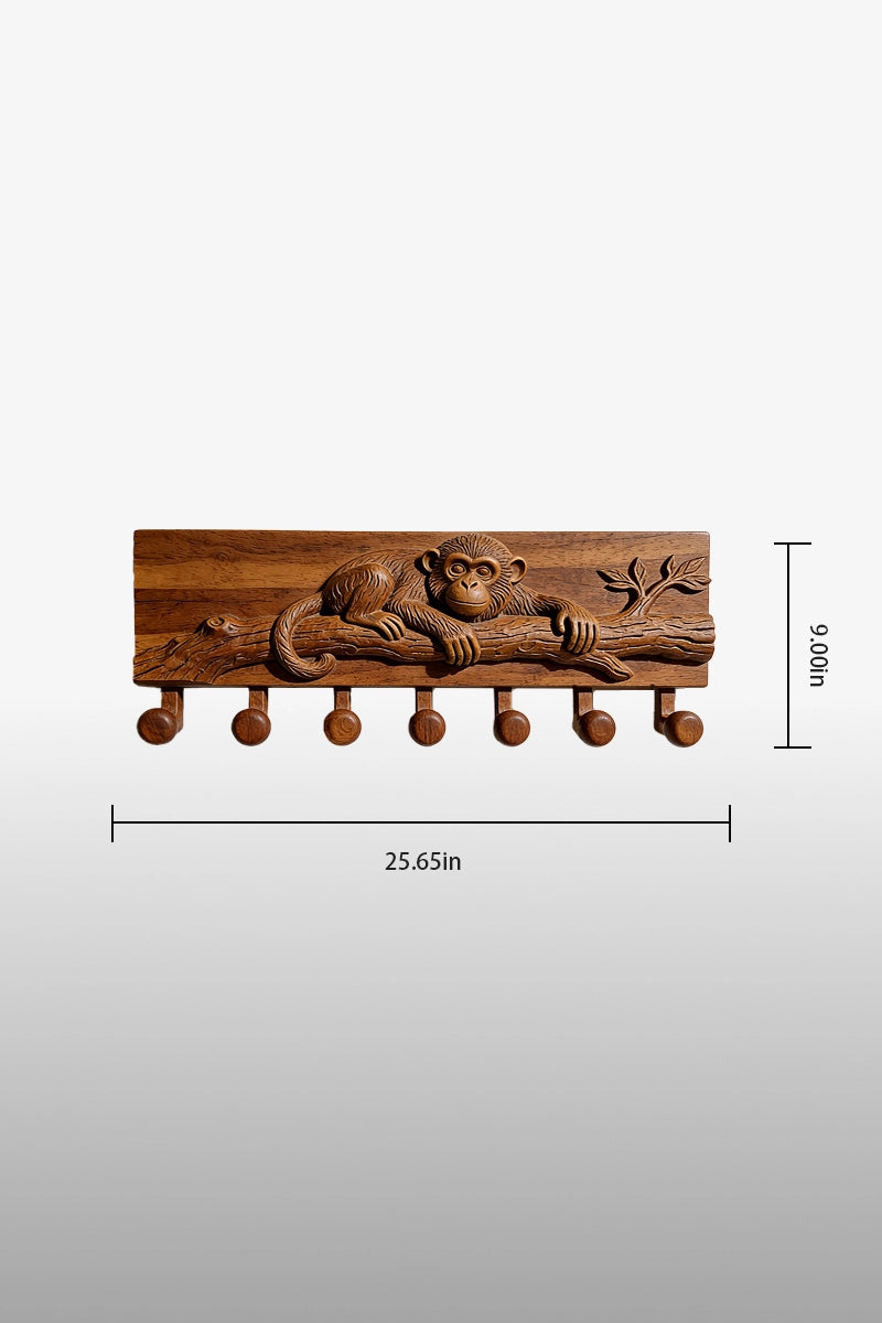Monkey camphor wood coat rack dimensions, 25.65 inches wide by 9.00 inches tall